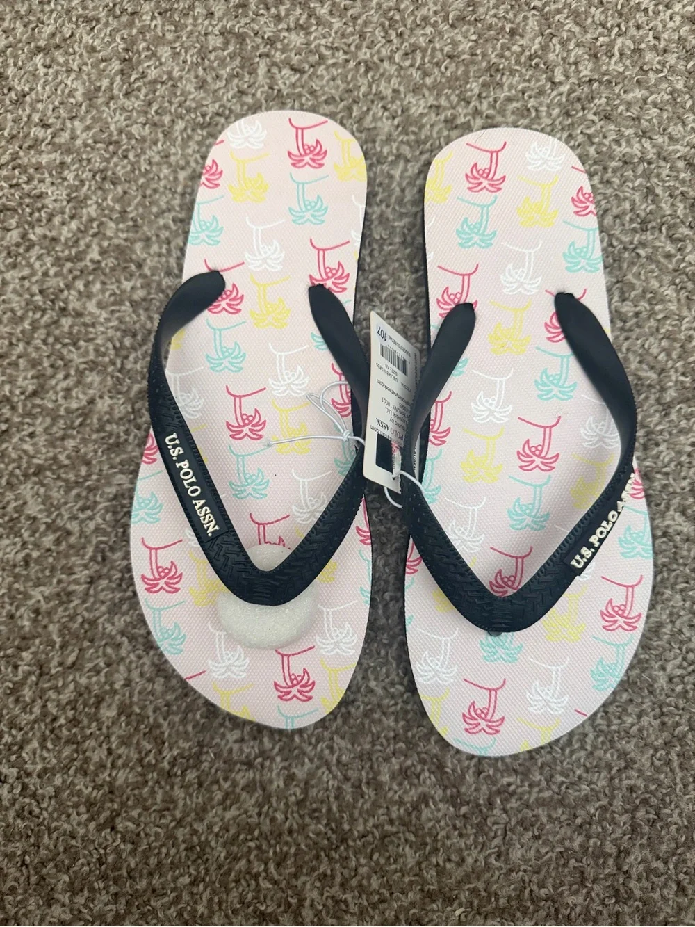 U.S. Polo Assn. Kids' Pink Multi Palm-Print Flip Flops